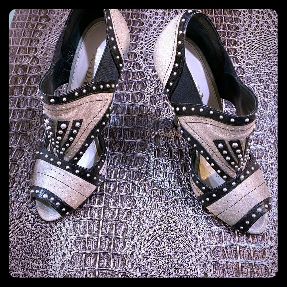Prada black and grey studded heels